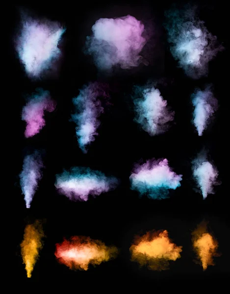 Colorful smoke shapes on black background — Stock Photo, Image