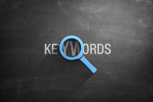 Keywords text and magnifying glass 3d illustration — Stock Photo, Image