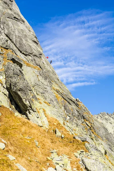 Strbske Pleso Slovakia October 2018 Climbers Belay Stance Wall Slabs — Stock Photo, Image