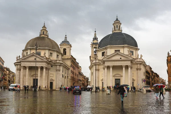 Roma Italia Marzo 2018 Piazza Del Popolo Con Iglesias Santa — Foto de Stock