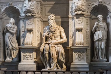 Rome, İtalya - 21 Mart 2018: Michelangelo'nun Musa, heykel Basilica San Pietro in Vincoli (Saint Peter zincirleri)