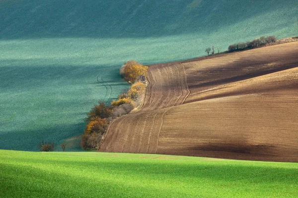 Paisaje Minimalista Con Olas Colinas Campos Verdes Marrones Fondo Abstracto —  Fotos de Stock