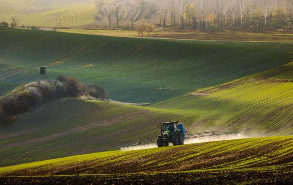 Táj Hullámok Hills Őszi Mezők Traktor South Moravia Csehország — Stock Fotó
