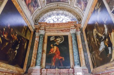 Rome, Italy -  March 22, 2018: Church of St. Louis of the French,  Contarelli Chapel contains a cycle of paintings by Caravaggio clipart