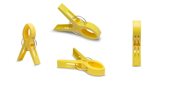 Yellow Plastic Clothespin White Background Clipping Path — Stock Photo, Image