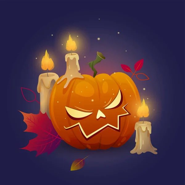Web Happy Halloween Wektorowa Ilustracja Dyni Twarzą Ciemnym Tle — Zdjęcie stockowe