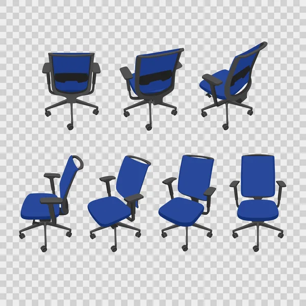 Vector Set Blue Isolated Office Chair Different Views 일러스트 — 스톡 벡터