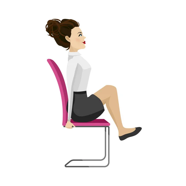 ビジネス服のきれいな女性はオフィスの椅子で背部のための練習をしている 健康な足の強化のビジネス女性がポーズ ベクターイラスト — ストックベクタ