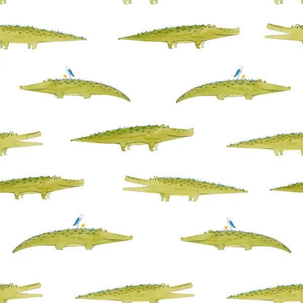 Aquarel krokodil vector patroon — Stockvector