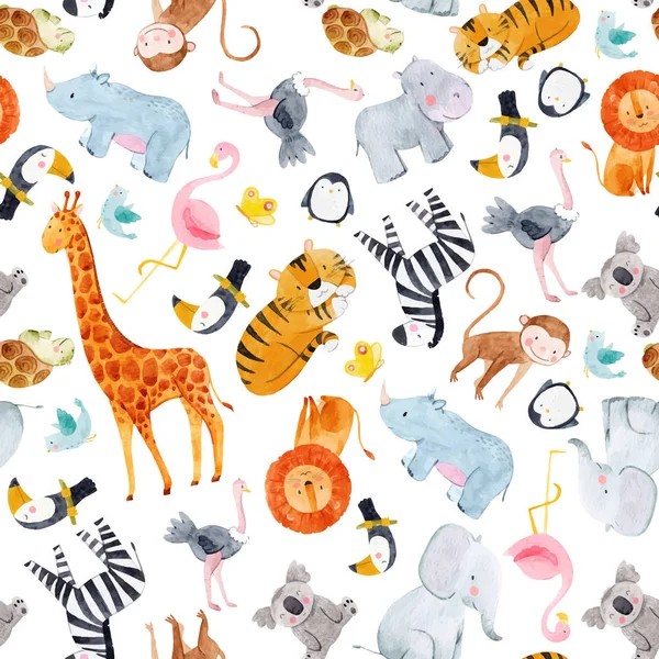 Safari animals watercolor vector pattern — Stock Vector