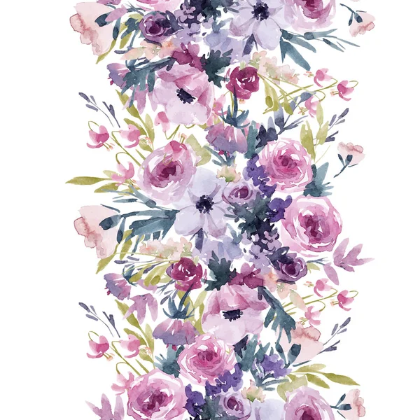 Gyönyörű Vektor Varrat Nélküli Mintát Akvarell Virágokkal — Stock Vector