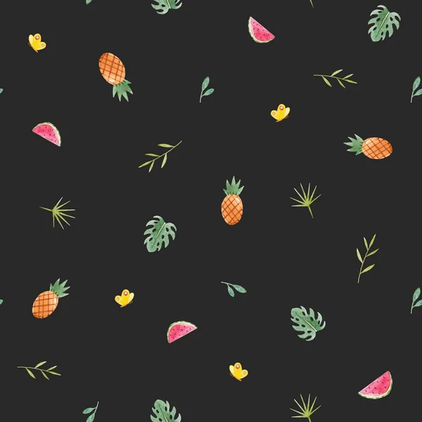 水彩热带菠萝图案 — 图库照片
