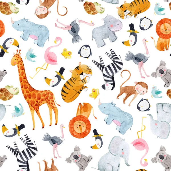 Safari hayvanları suluboya desen — Stok fotoğraf