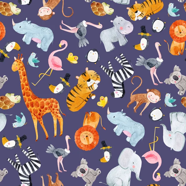 Safari animais aquarela padrão — Fotografia de Stock