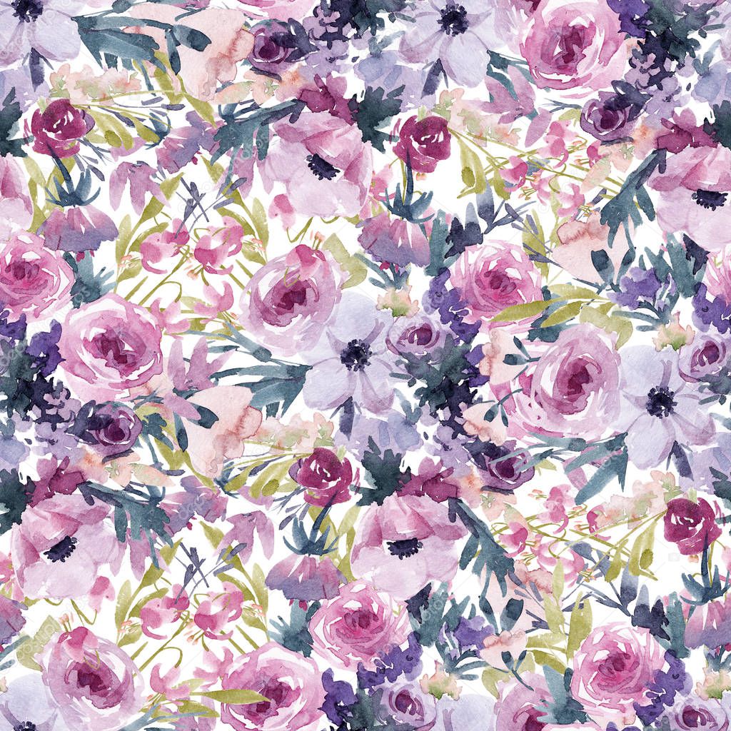 Watercolor summer floral pattern