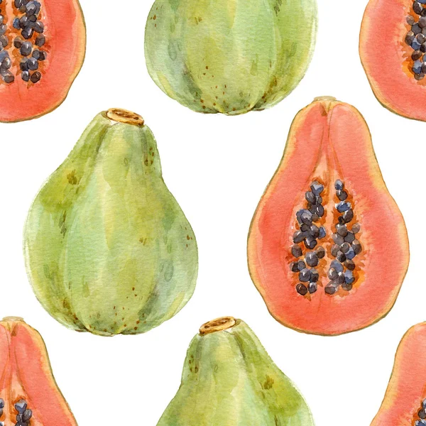 Akwarela papaja wzór — Zdjęcie stockowe