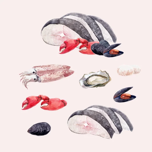 Akvarell tengeri etető szett — Stock Vector