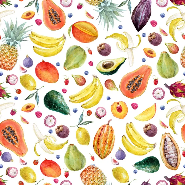 Aquarel exotische vruchten patroon — Stockfoto