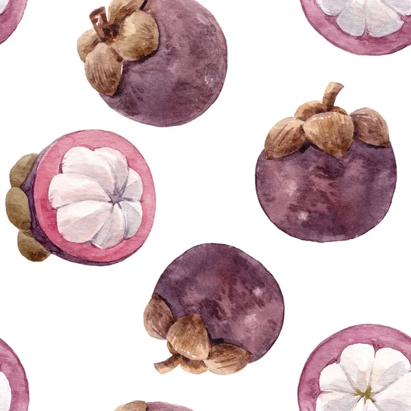 Aquarel mangosteen fruit patroon — Stockfoto