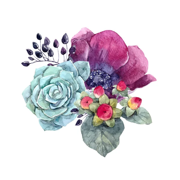 Watercolor floral vector composition — Stock Vector