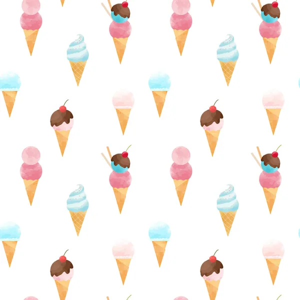 Watercolor ice cream vector pattern — Stock Vector