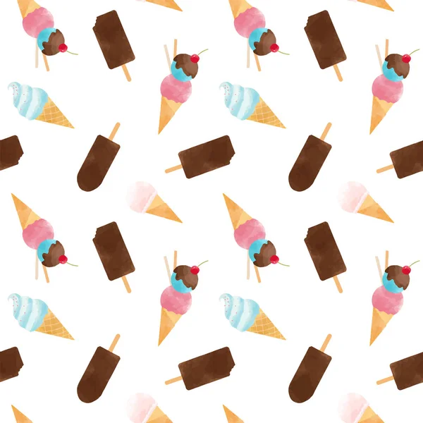 Watercolor ice cream vector pattern — Stock Vector