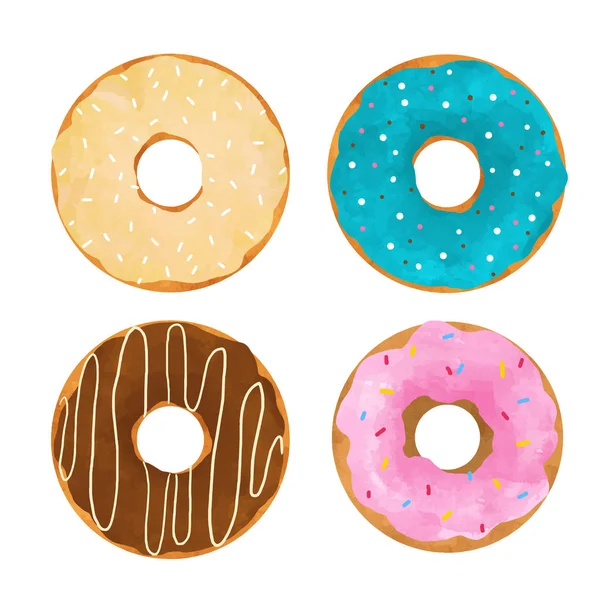 Watercolor donuts vector set — Stock Vector