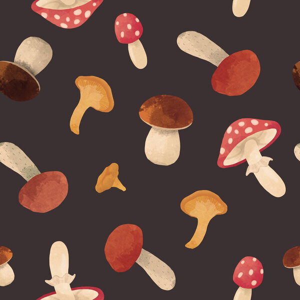 Watercolor mushroom pattern