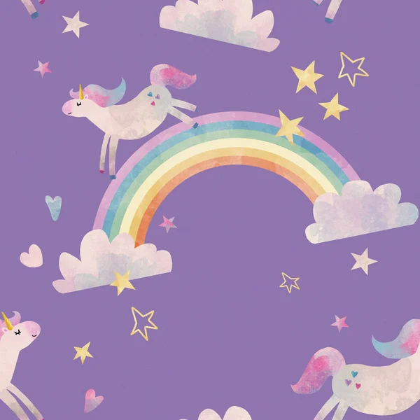 Watercolor unicorn rainbow pattern — Stock Photo, Image