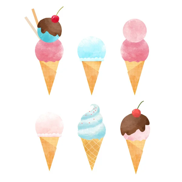 水彩アイスクリームセット — ストック写真