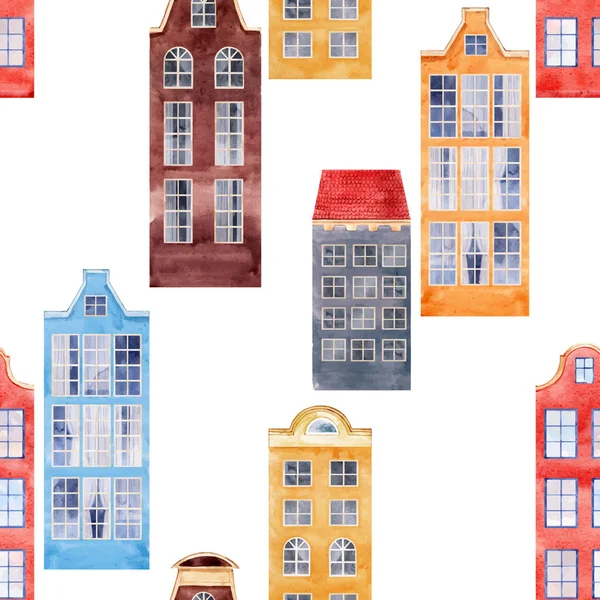 Naadloze vector patroon oude Europese stad huizen — Stockvector