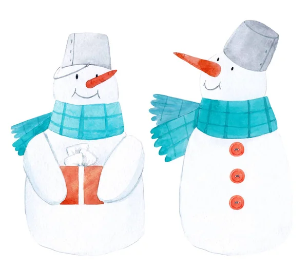 Akvarel zimní sněhulák — Stock fotografie