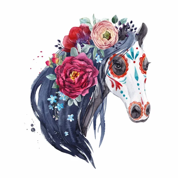Retrato vetorial cavalo aquarela —  Vetores de Stock