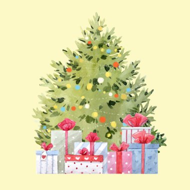 Suluboya köknar ağacı Noel vektör çizim