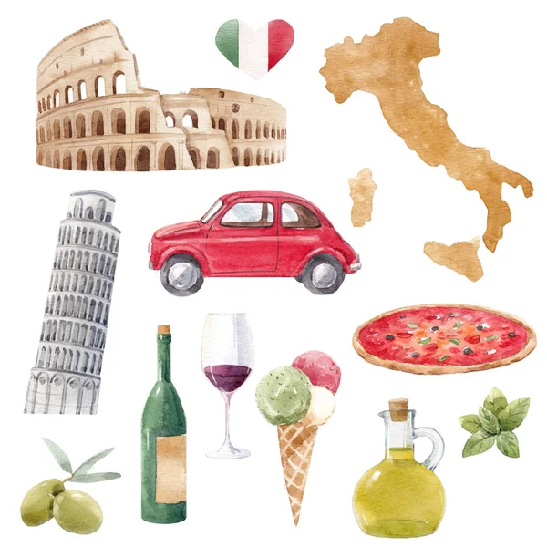 Conjunto italiano aquarela — Fotografia de Stock