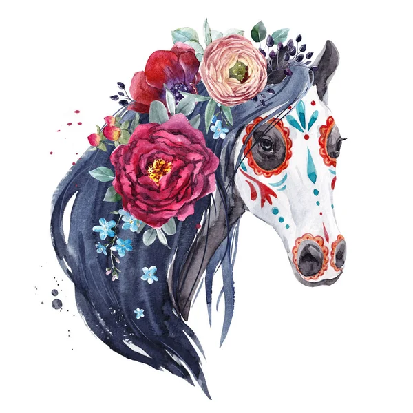 Portrét akvarel koně — Stock fotografie
