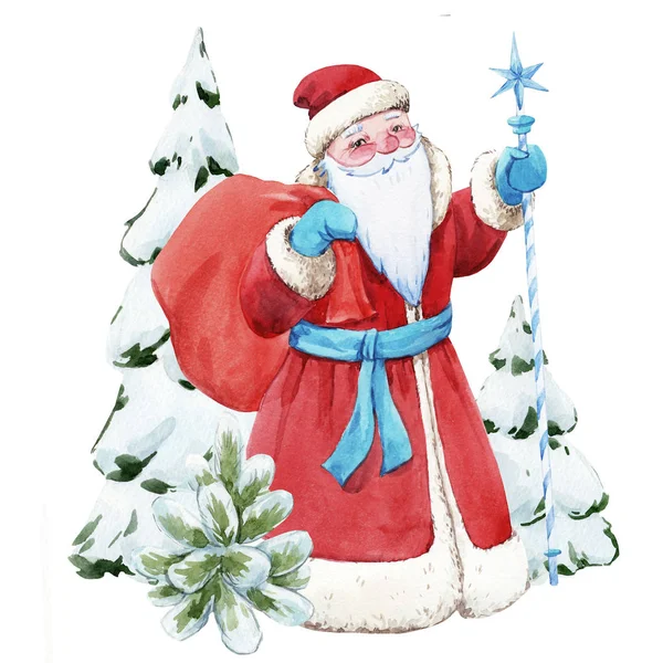 Watercolor Papai Noel ilustração — Fotografia de Stock