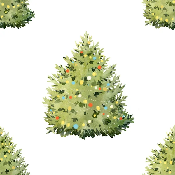 Aquarel fir tree Kerst patroon — Stockfoto