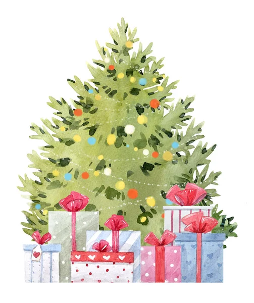 Watercolor fir tree christmas illustration — Stock Photo, Image