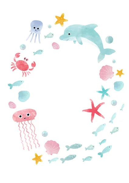 Watercolor sea life composition — Stock Photo, Image