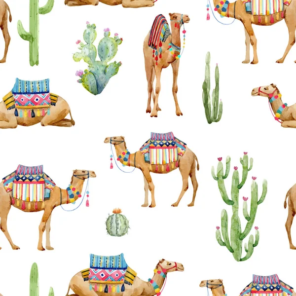 Watercolor camel vector pattern — Stock Vector