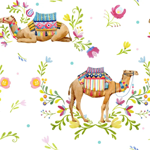 Watercolor camel vector pattern — Stock Vector