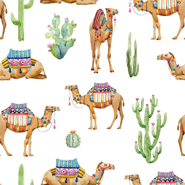 Watercolor camel pattern — Stock Photo, Image