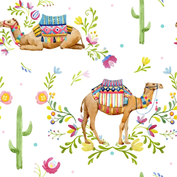 Watercolor camel pattern — Stock Photo, Image