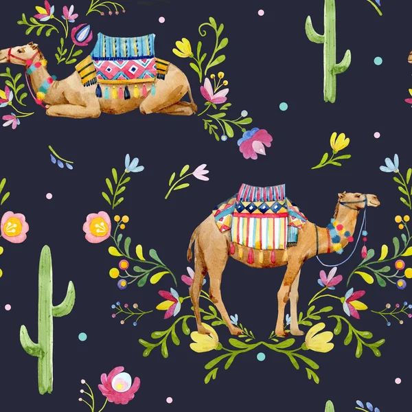 Watercolor camel pattern — Stock Photo, Image