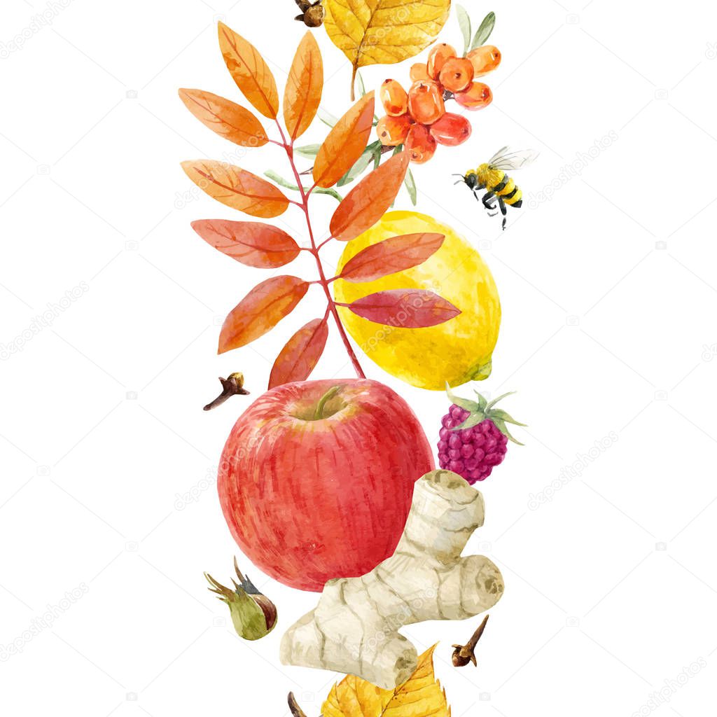 Watercolor autumn floral vector pattern
