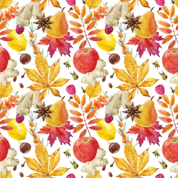 水彩の秋花のベクトル パターン — ストックベクタ