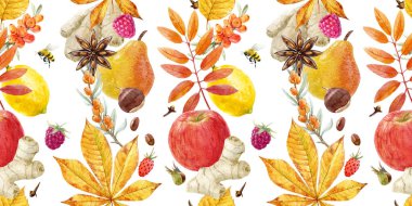 Suluboya sonbahar çiçek desenli