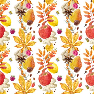 Suluboya sonbahar çiçek desenli