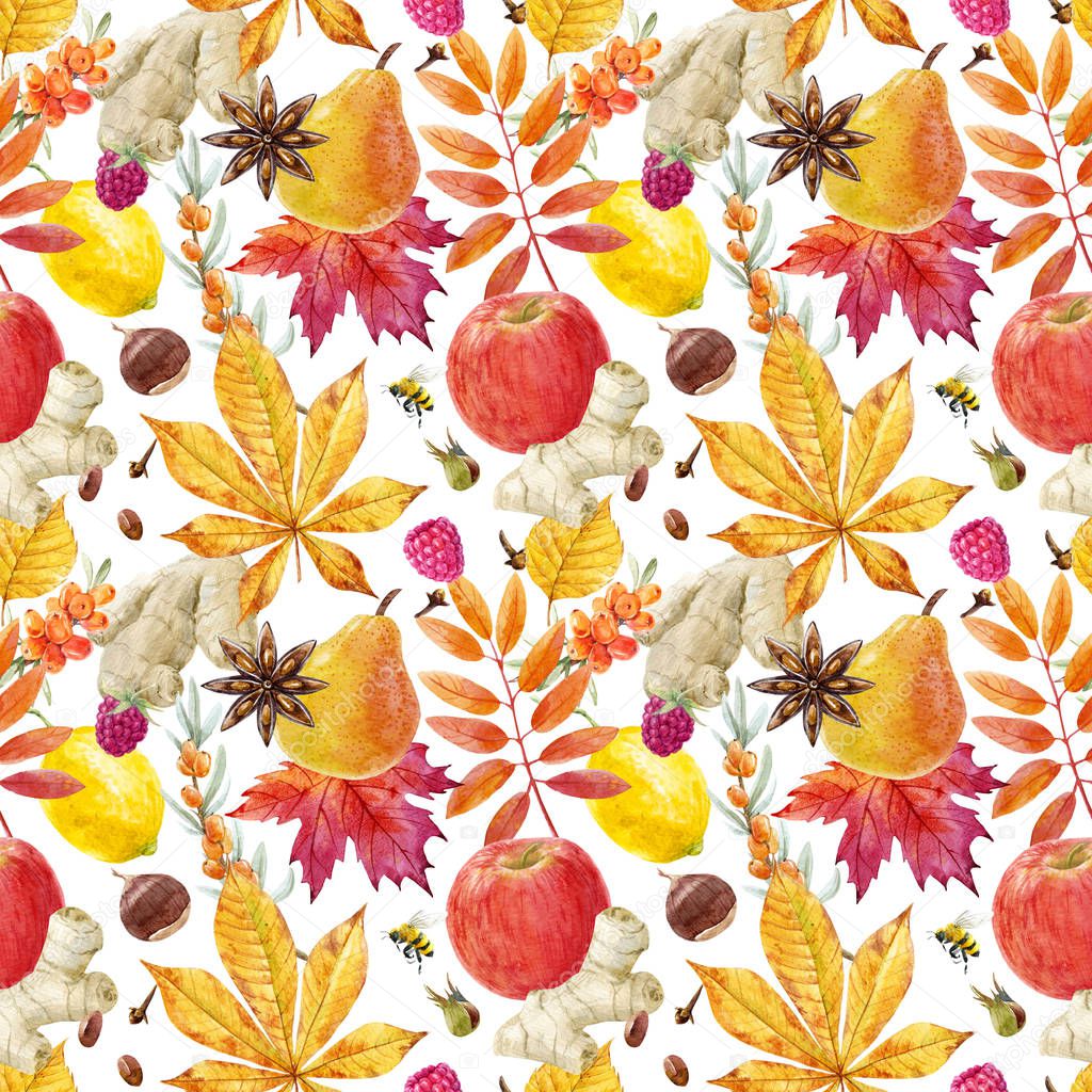 Watercolor autumn floral pattern